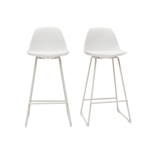 Tabourets De Bar Design Blancs Pieds M?Tal 65 Cm (Lot De 2) Franz