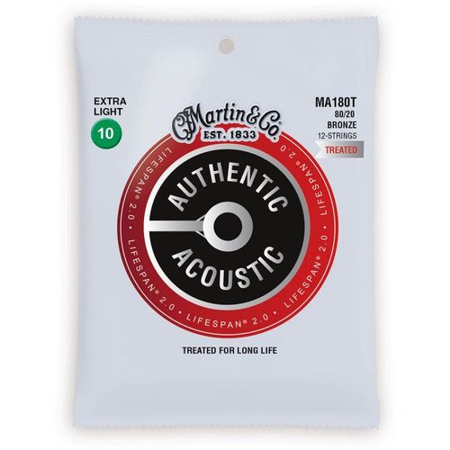 Martin Ma180t - Jeu De 12 Cordes Guitare Acoustique - Authentic Treated - Extra Light 10-47