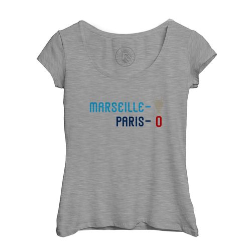 T-Shirt Femme Col Echancré Marseille 1 - Paris 0 Sport Foot Champion Ballon C1