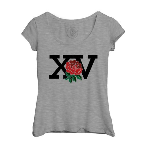 T-Shirt Femme Col Echancré Xv Angleterre Rugby Sport Ballon Equipe