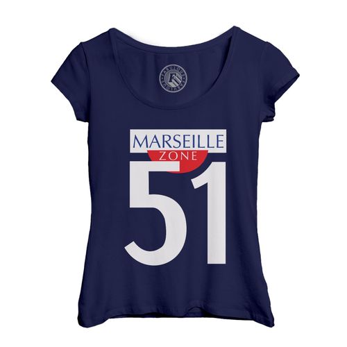 T-Shirt Femme Col Echancré Marseille Zone 51 Ville Foot Ballon Apéro Liqueur Ovni