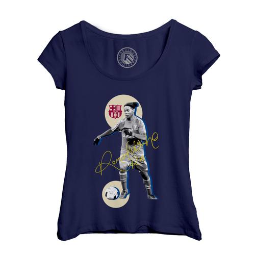 T-Shirt Femme Col Echancré Ronaldinho Vintage Footballeur Foot Star