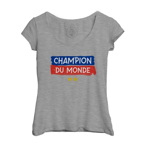 T-Shirt Femme Col Echancré Champion Du Monde Foot France Team 2 Etoiles