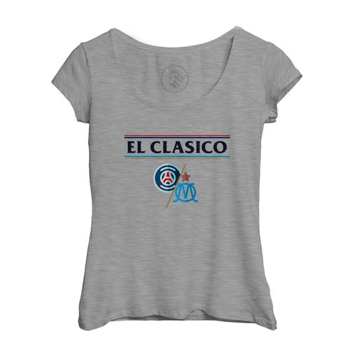 T-Shirt Femme Col Echancré El Clasico Paris Marseille Sport Foot Ballon