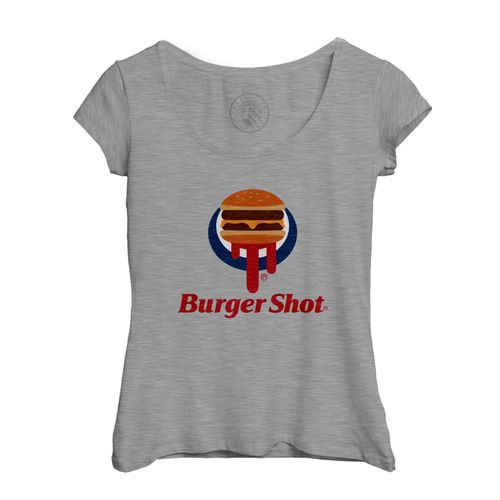 T-Shirt Femme Col Echancré Burger Shot Geek Jeux Video Los Angeles