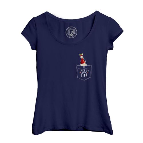 T-Shirt Femme Col Echancré Sauce Piquante Poche Surprise Piment Dessin