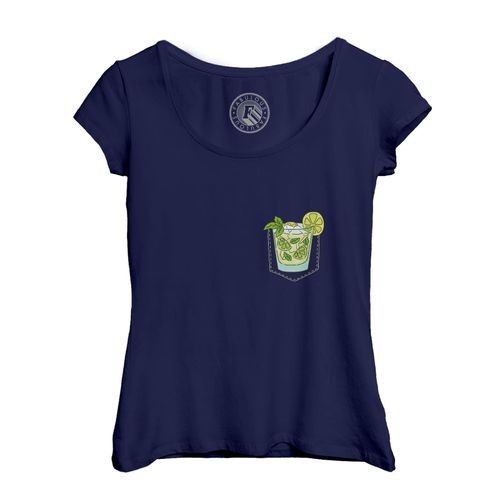 T-Shirt Femme Col Echancré Poche Surprise Mojito Cocktail Vacances Apéro Dessin