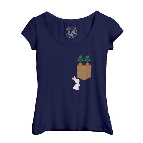 T-Shirt Femme Col Echancré Poche Surprise Lapin Carrottes Mignon Dessin