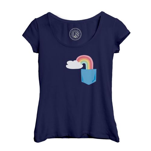 T-Shirt Femme Col Echancré Poche Surprise Arc-En-Ciel Bonheur Mignon Dessin