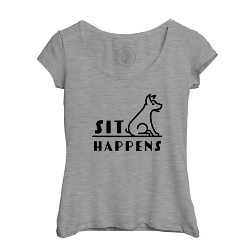 T-Shirt Femme Col Echancré Sit Happens Chien Animaux De Compagnie Humour