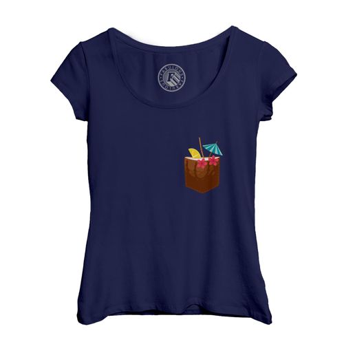 T-Shirt Femme Col Echancré Cocktail Pina Coloda Poche Surprise Apéro Vacances