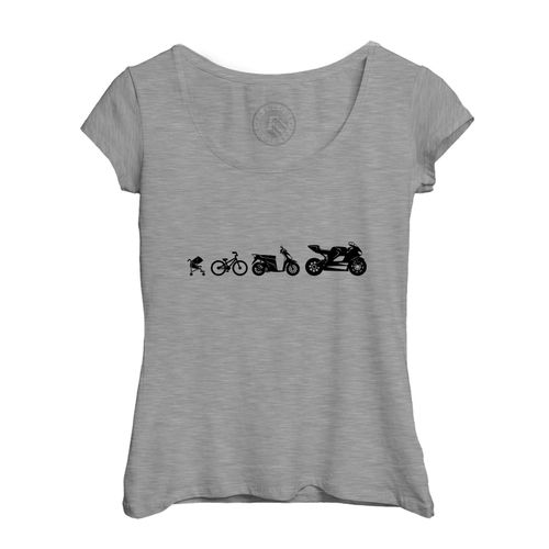 T-Shirt Femme Col Echancré L'évolution De La Moto Grosses Cylindrées Cafe Racer Poucette
