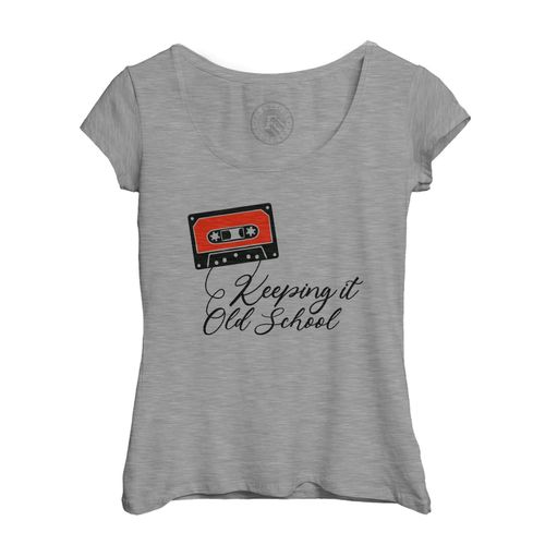 T-Shirt Femme Col Echancré Keeping It Old School Musique Cassette Audio Vintage 90's