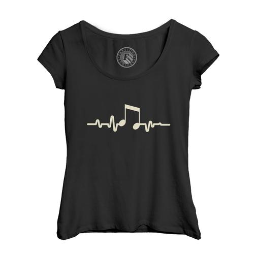 T-Shirt Femme Col Echancré Musique Cardiogramme Musicien Instrument Note