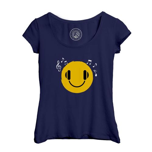 T-Shirt Femme Col Echancré Smiley Musique Musicien Instrument Note