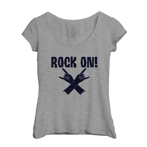 T-Shirt Femme Col Echancré Rock On Musique Musicien Guitare Basse Metal