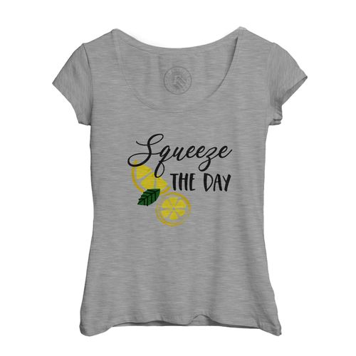 T-Shirt Femme Col Echancré Squeeze The Day Jeux De Mots Nourriture Citron