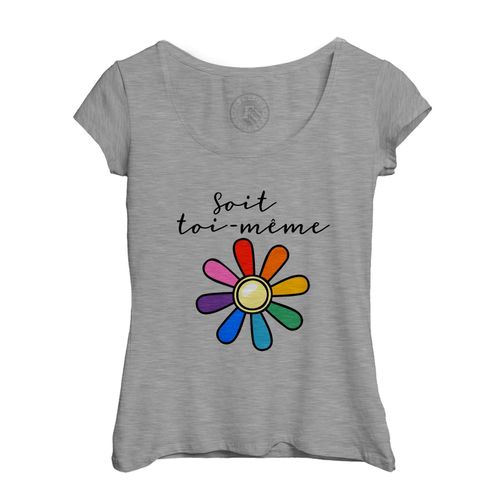 T-Shirt Femme Col Echancré Soit Toi-Même Lgbtq+ Gay Lesbien Pride Fleur