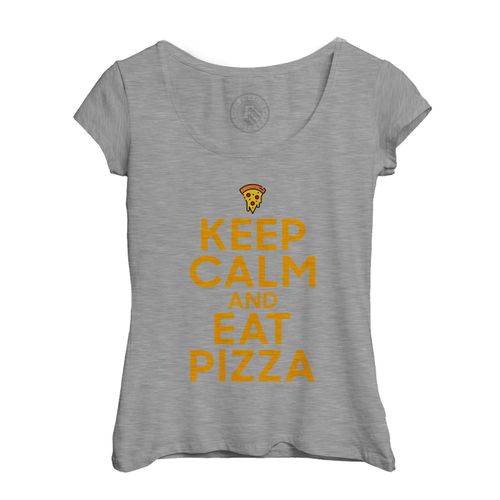 T-Shirt Femme Col Echancré Keep Calm And Eat Pizza Parodie Street Food Italie