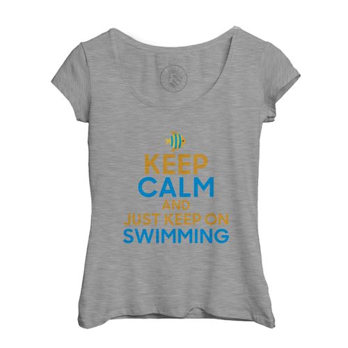 T-Shirt Femme Col Echancré Keep Calm And Keep On Swimming Angleterre Mer Plongée