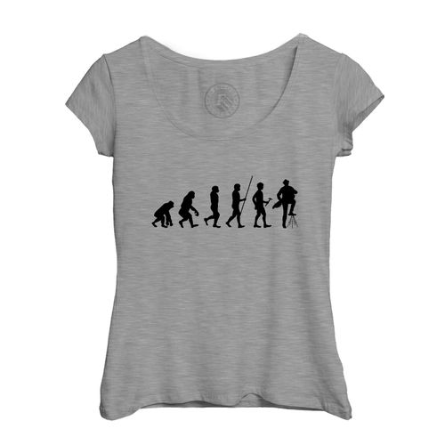 T-Shirt Femme Col Echancré Evolution Vielle À Roue Musique Instrument Musicien
