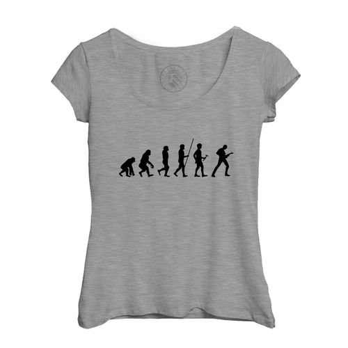 T-Shirt Femme Col Echancré Evolution Basse Electrique Musique Instrument Rock