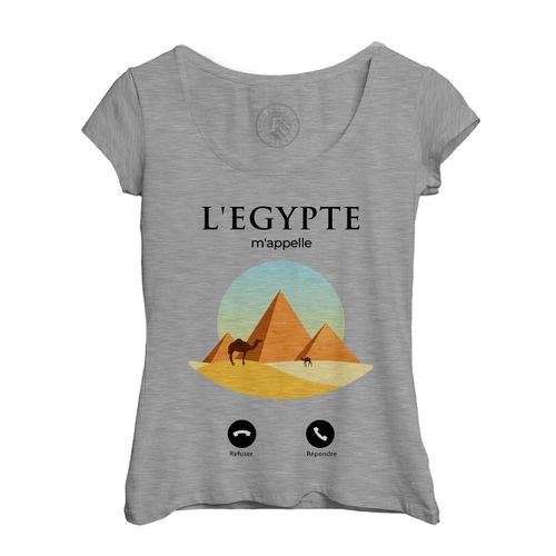 T-Shirt Femme Col Echancré L'egypte M'appelle Pyramides Désert Culture