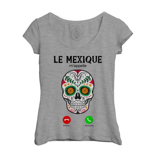T-Shirt Femme Col Echancré Le Mexique M'appelle Calavera Culture