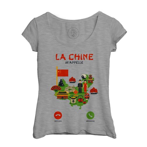 T-Shirt Femme Col Echancré La Chine M'appelle Voyage Passion Culture