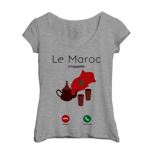 T-Shirt Femme Col Echancré Le Maroc M'appelle Culture Drapeau Voyage