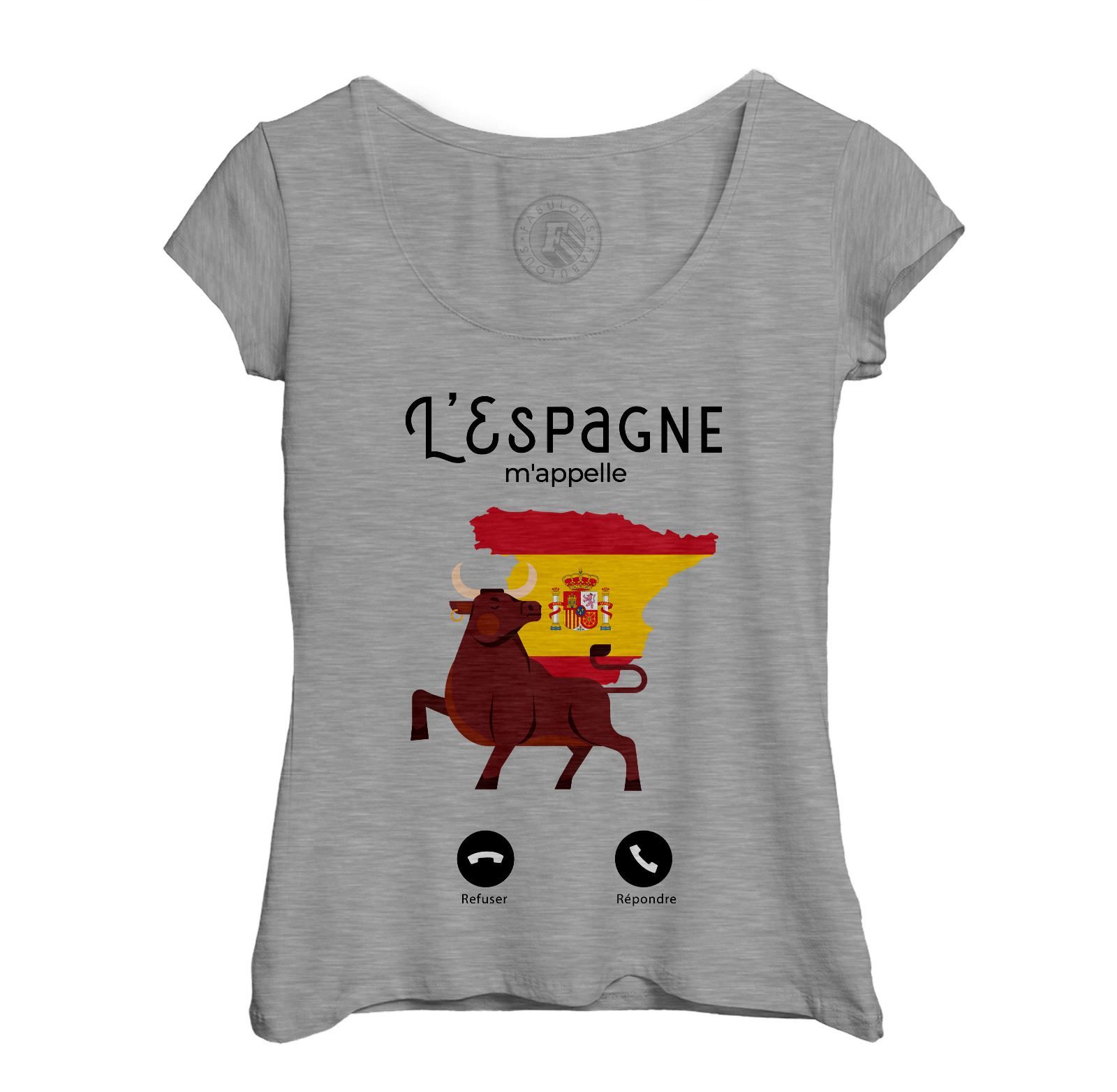 T-Shirt Femme Col Echancré L'espagne M'appelle Drapeau Taureau Corrida