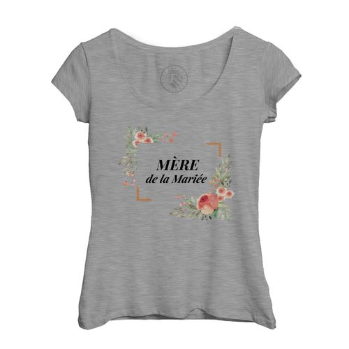 T-Shirt Femme Col Echancré Mère De La Mariée Mariage Fiancée Cadre Floral