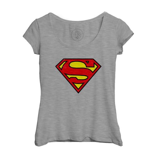 T-Shirt Femme Col Echancré Superman Super Héros Bd Film Geek