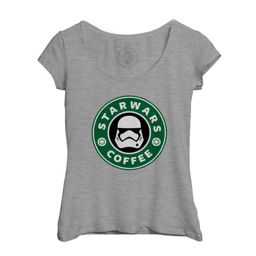 T-Shirt Femme Col Echancré Star Wars Coffee - Starbucks Parodie Film Series Marque