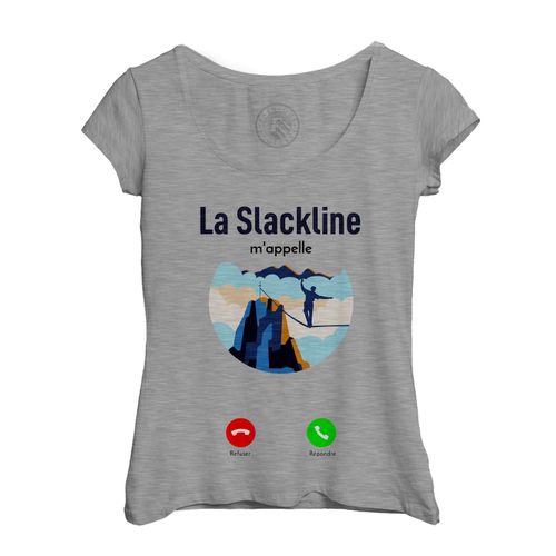 T-Shirt Femme Col Echancré La Slackline M'appelle Aventure Sport Outdoor