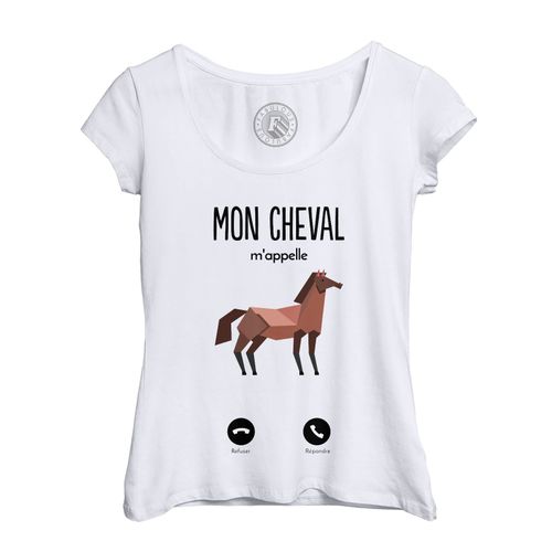 T-Shirt Femme Col Echancré Mon Cheval M'appelle Animaux Passion