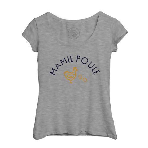 T-Shirt Femme Col Echancré Mamie Poule Famille Mignon Animal