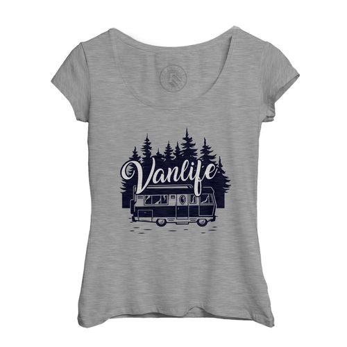T-Shirt Femme Col Echancré Vanlife Voyage Van Camping Car Nature