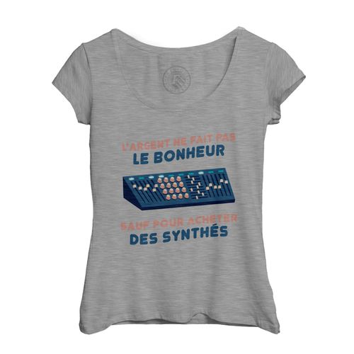 T-Shirt Femme Col Echancré Synthé - L'argent Ne Fait Pas Le Bonheur Musique