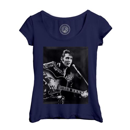 T-Shirt Femme Col Echancré Elvis Presley Chanteur Photo De Star Célébrité Vieille Musique Original 1