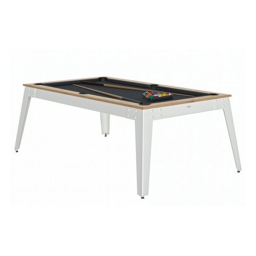 René Pierre Billard Steel Chene Sable Pieds Blanc Drap Gris Ardoise