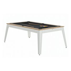 René Pierre Billard Steel Chene Sable Pieds Blanc Drap Gris Ardoise
