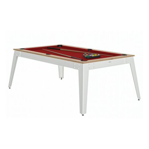 René Pierre Billard Steel Chene Sable Pieds Blanc Drap Rouge