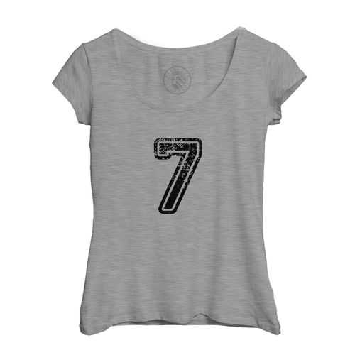 T-Shirt Femme Col Echancré Numéro De Maillot 7 Noir Sport Football Basketball
