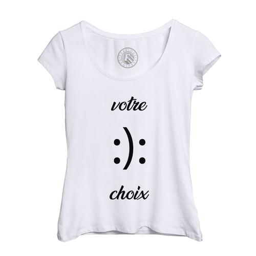 T-Shirt Femme Col Echancré Votre Choix Emoji Heureux Malheureux