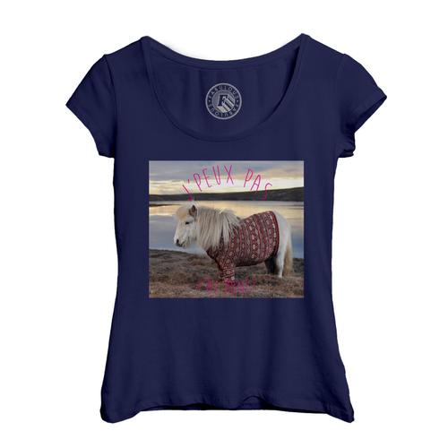 T-Shirt Femme Col Echancré J'peux Pas J'ai Poney Shetland Avec Un Pull Animaux