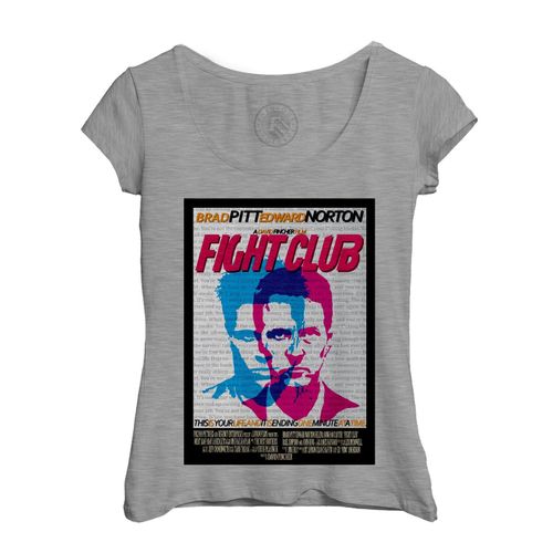 T-Shirt Femme Col Echancré Fight Club Affiche Film Brad Pitt Edward Norton