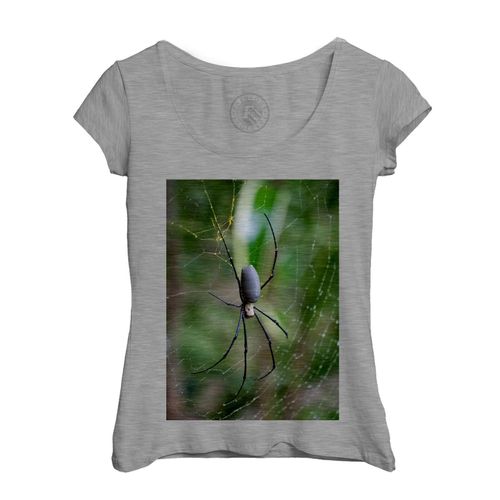 T-Shirt Femme Col Echancré Grosse Araignée Sur Sa Toile Nature Animaux