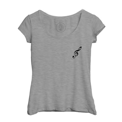 T-Shirt Femme Col Echancré Clef De Sol Musique Solfège Partition
