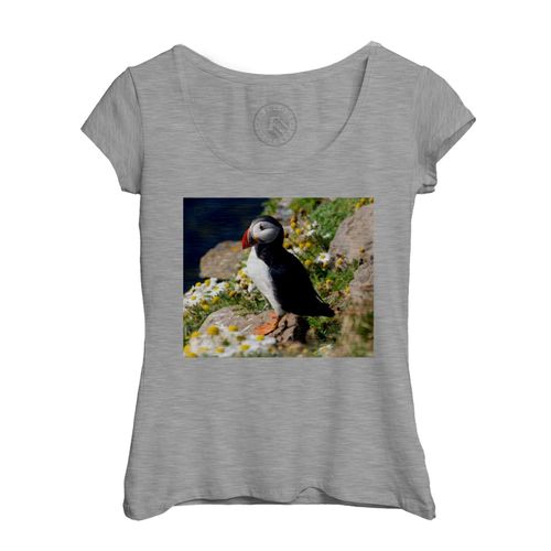 T-Shirt Femme Col Echancré Macareux Fraterculini Oiseau Marin Rare Animal Sauvage